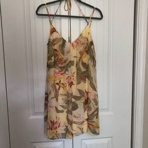 WHBM Yellow Mini Dress Flowing Printed Overlay
